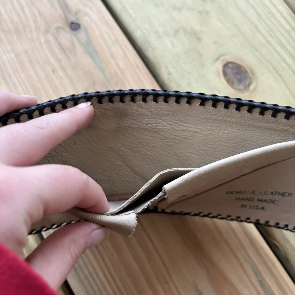 Vintage Leather Wallet Keep On Bikin Whipstitch Hand Tooled Motorcycle Bifold